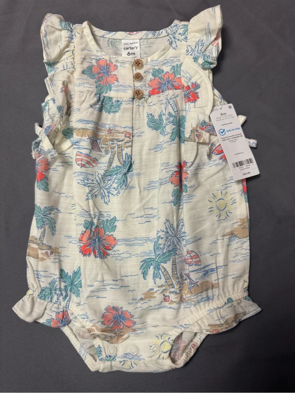 Carter's Cream Floral Palm Print Baby One-Piece Bodysuit-0013